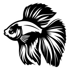 Black and White Stylized Betta Fish Illustration Aquatic Animal Design Graphic Art
