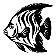 Striped Angelfish Black and White Illustration Aquatic Life Fish Design
