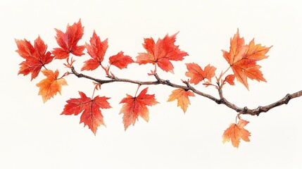 Delicate Maple Leaf Branch Watercolor Painting