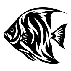 Naklejka premium Striking Black and White Angelfish Illustration Tribal Style Aquatic Life Design