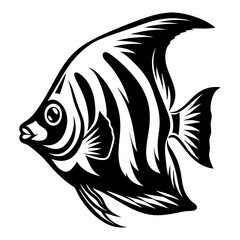 Striped Angelfish Aquatic Life Black and White Illustration Vector Graphic Design