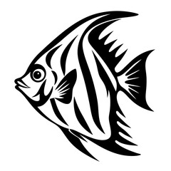 Striped Angelfish Aquatic Life Black and White Illustration Fish Design Tropical Ocean Animal