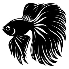 Black and White Stylized Siamese Fighting Fish Illustration Aquatic Animal Art Graphic Design