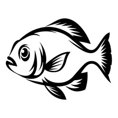 A stylized black and white illustration of a fish swimming gracefully