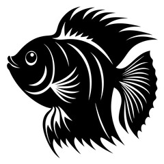 Elegant Black and White Angelfish Illustration Artistic Fish Design Tropical Aquatic Life Graphic
