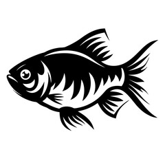 Stylized Black and White Fish Illustration Tribal Aquatic Animal Design Graphic