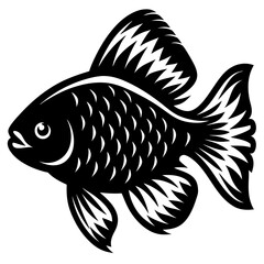 Stylized Black and White Illustration of a Fish with Detailed Fins and Scales