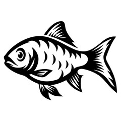 A Striking Black and White Illustration of a Fish with Bold Lines and Intricate Details