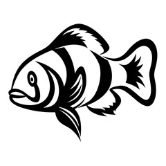Stylized Black and White Fish Illustration Tribal Aquatic Animal Design