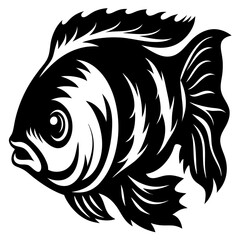 A Striking Black and White Illustration of a Fish with Intricate Detailing and a Tribal Style