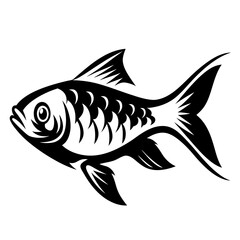 Stylized Black and White Fish Illustration Aquatic Animal Design Graphic Art