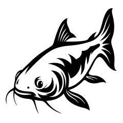 Stylized Black and White Illustration of a Catfish Fish Aquatic Animal Wildlife Nature