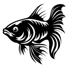 Stylized Black and White Fish Illustration Tribal Aquatic Animal Design