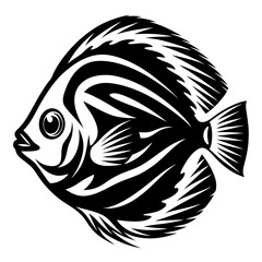 Stylized Black and White Angelfish Illustration Aquatic Life Design Tropical Fish Artwork
