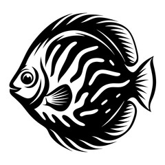 Striped Angelfish Aquatic Life Black and White Illustration Design