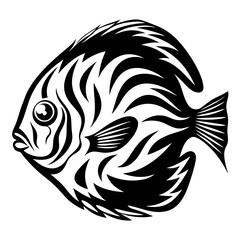 Stylized Black and White Angelfish Illustration Aquatic Life Design Tribal Fish Artwork