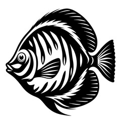 Stylized Black and White Angelfish Illustration Aquatic Life Design Graphic Art