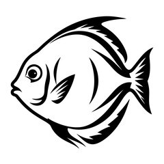 Stylized Black and White Fish Illustration Aquatic Animal Design Graphic Art