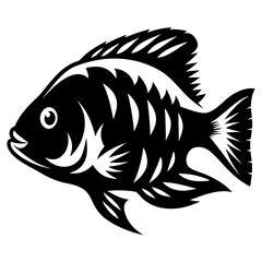 Stylized Black and White Fish Illustration Tribal Art Design Graphic Aquatic Animal Cichlid