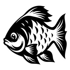 A Striking Black and White Illustration of a Fish with Detailed Fins and Scales