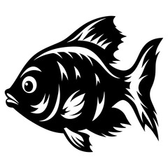 Stylized Black and White Fish Illustration Aquatic Animal Design Graphic Art