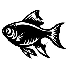 Stylized Black and White Fish Illustration Aquatic Animal Design Graphic Art