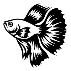Black and White Stylized Siamese Fighting Fish Illustration Aquatic Animal Design