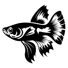 Stylized Black and White Fish Illustration Aquatic Animal Design Graphic Art
