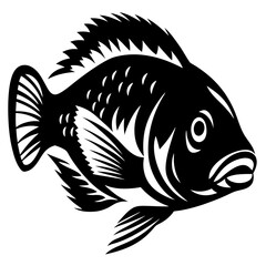 Stylized Black and White Illustration of a Tilapia Fish Aquatic Animal Wildlife Nature Graphic Design