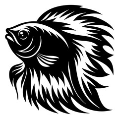 Fierce Black and White Tribal Style Betta Fish Design Illustration Graphic Art