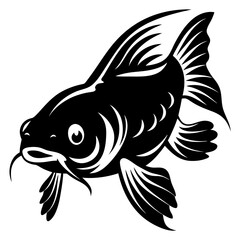 Stylized Black and White Illustration of a Koi Fish Aquatic Animal