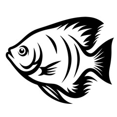 Stylized Black and White Angelfish Illustration Aquatic Fish Design Tropical Freshwater Fish Artwork