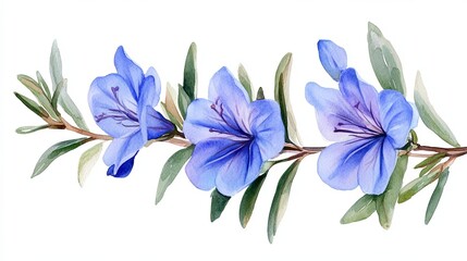 Blue Flowers Watercolor Painting Style Isolated Art Print