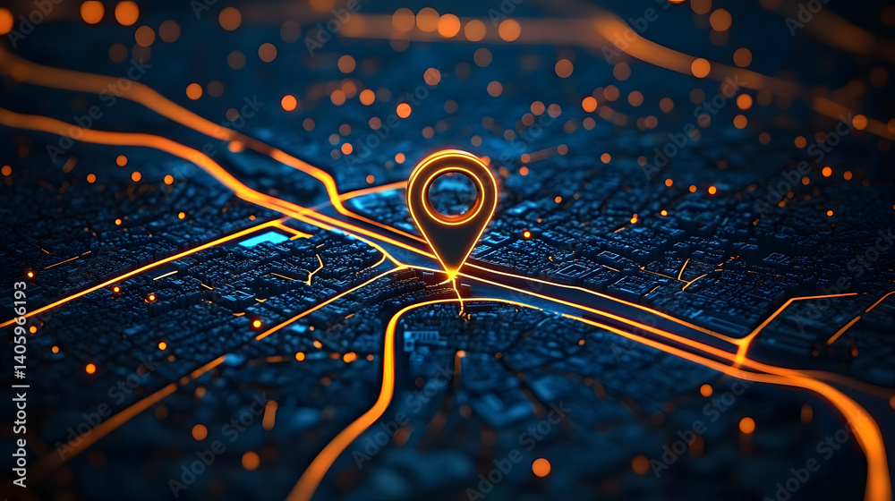 Wall mural the image shows a 3d rendering of a black background that includes a gps navigator