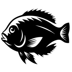 Stylized Black and White Illustration of a Fish a Detailed Profile View