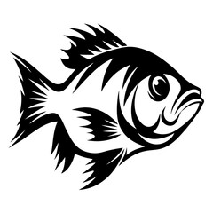 Stylized Black and White Fish Illustration Tribal Aquatic Animal Design Graphic Art
