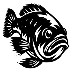 Aggressive Black and White Fish Illustration Powerful Aquatic Creature Design Fierce Predator Artistic Rendering Stylized Wildlife Image