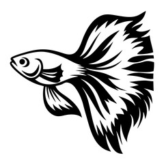 Elegant Black and White Guppy Fish Illustration Artistic Line Art Design Graphic
