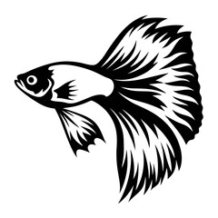 A Stunning Black and White Stylized Guppy Fish Illustration Design
