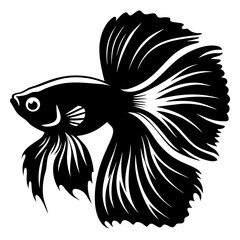 Stunning Black and White Illustration of a Fancy Guppy Fish with a Magnificent Tail