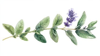 Sage Branch Watercolor Painting Style Isolated Artwork