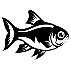 Stylized Black and White Fish Illustration Artistic Aquatic Animal Design