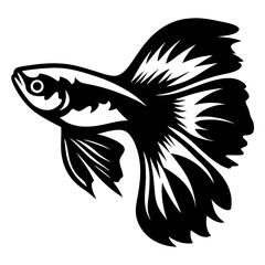 Stylized Black and White Guppy Fish Illustration Aquatic Animal Design Graphic Art