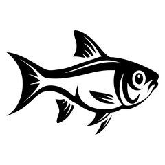 Stylized Black and White Fish Illustration Aquatic Animal Design Graphic Art