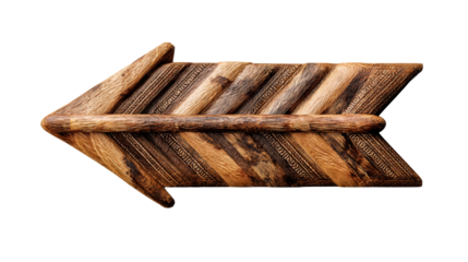 Carved wooden arrow sign with a clear background