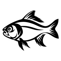 Stylized Black and White Fish Illustration Graphic Design Art