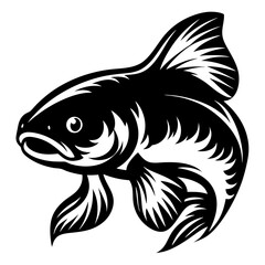 Black and White Stylized Fish Illustration Aquatic Animal Design Graphic Art