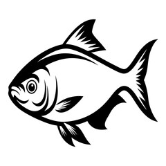 A Black and White Illustration of a Fish with Bold Outlines and Defined Features