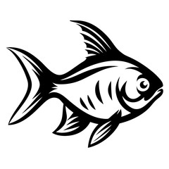 Stylized Black and White Fish Illustration Graphic Design Image