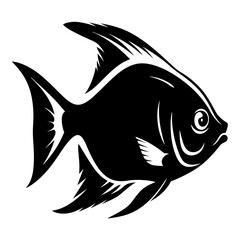 Stylized Black and White Illustration of a Fish with Striking Fins and Tail